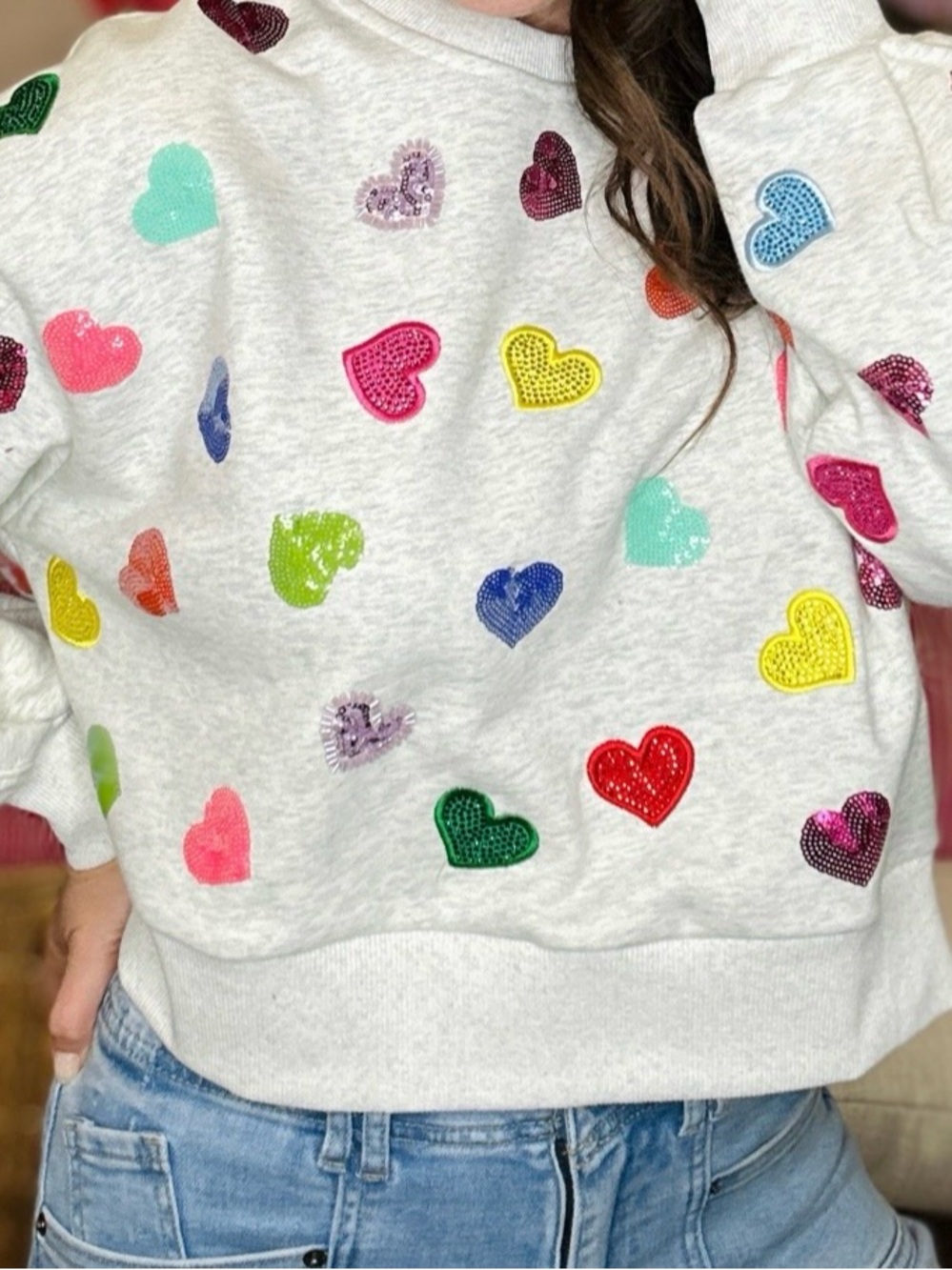NWT QOS gray heart sweatshirt XS